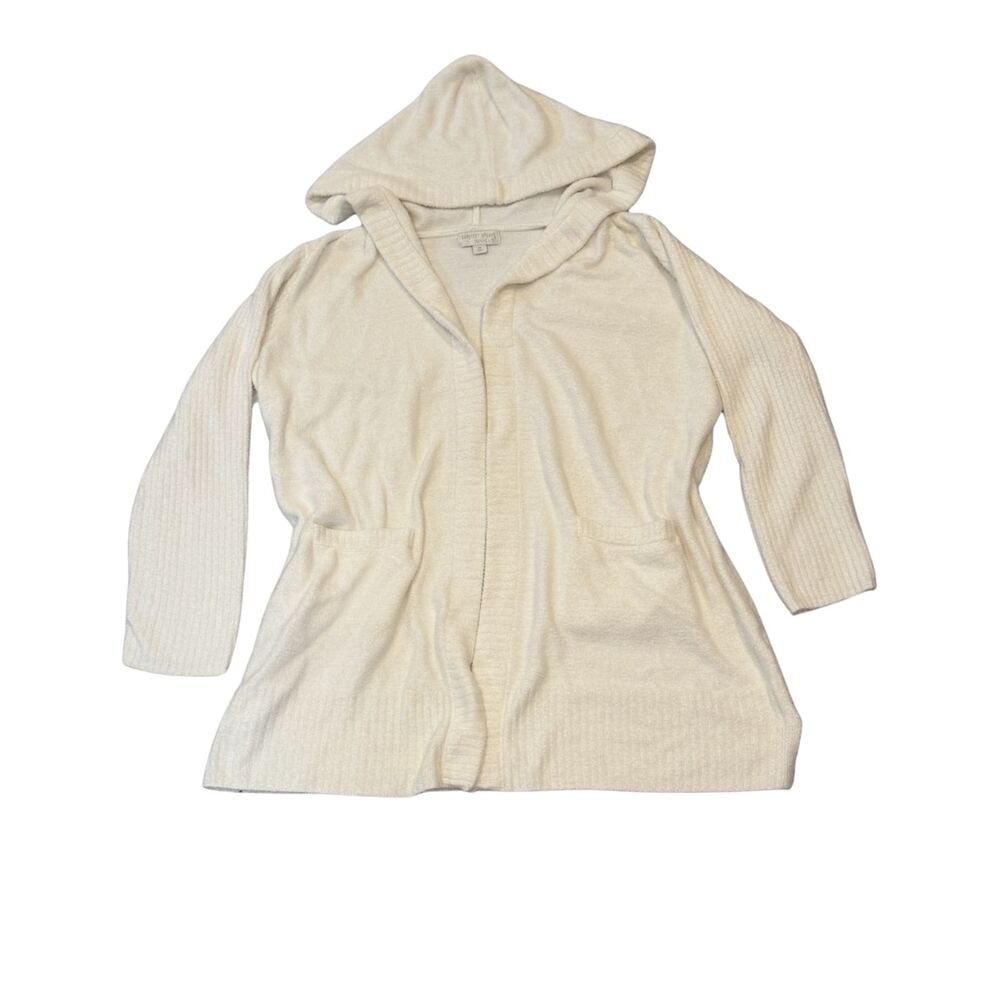 Barefoot Dreams CozyChic Lite Cream Hooded Open Front Cardigan Sweater Size XL